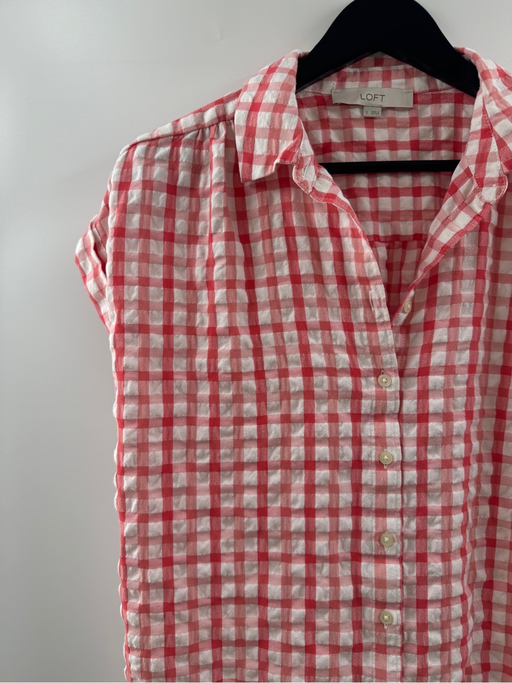 LOFT Red Gingham Button Down Top Women's Small Tie Front Blouse - Picture 2 of 9